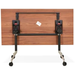 Grand bureau pliable 'FLEXO' sur roulettes en bois finition Noyer