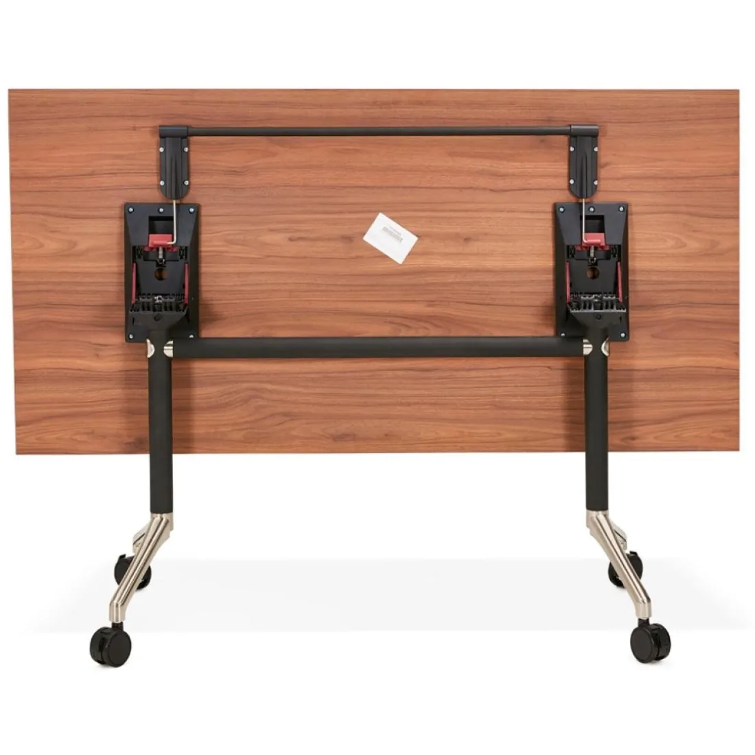 Grand bureau pliable 'FLEXO' sur roulettes en bois finition Noyer