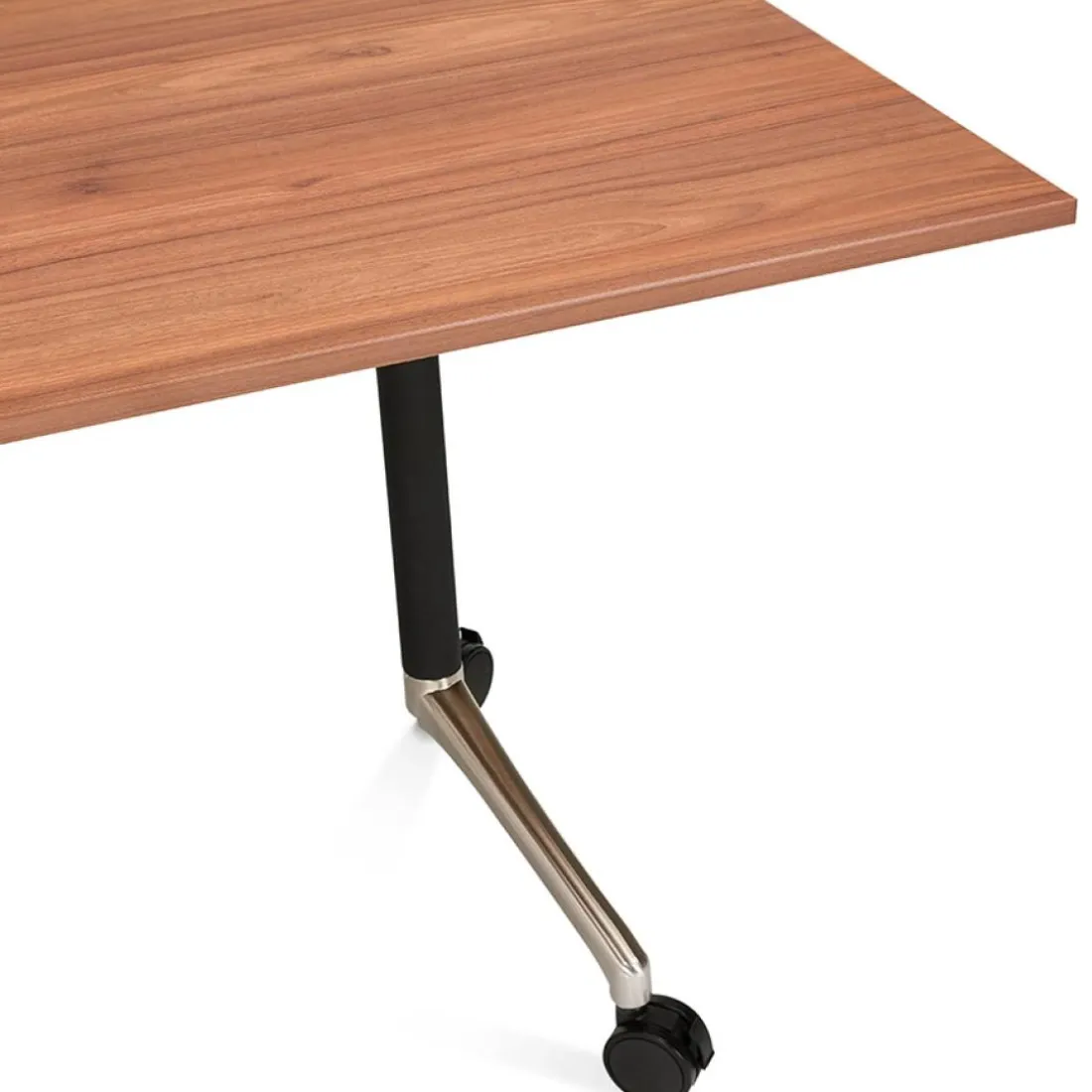 Grand bureau pliable 'FLEXO' sur roulettes en bois finition Noyer