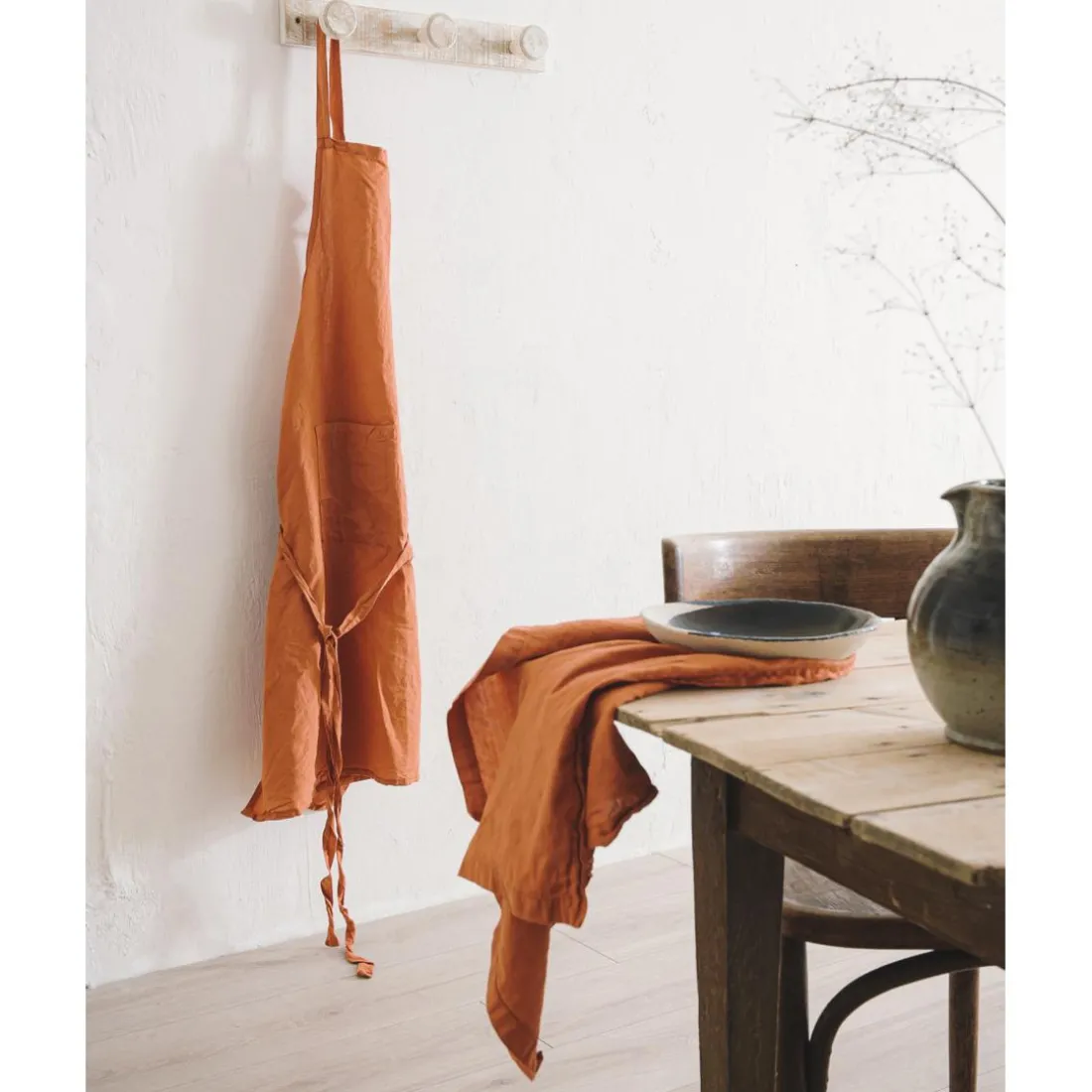 Grand Tablier en Coton Bio et Chanvre Terracota