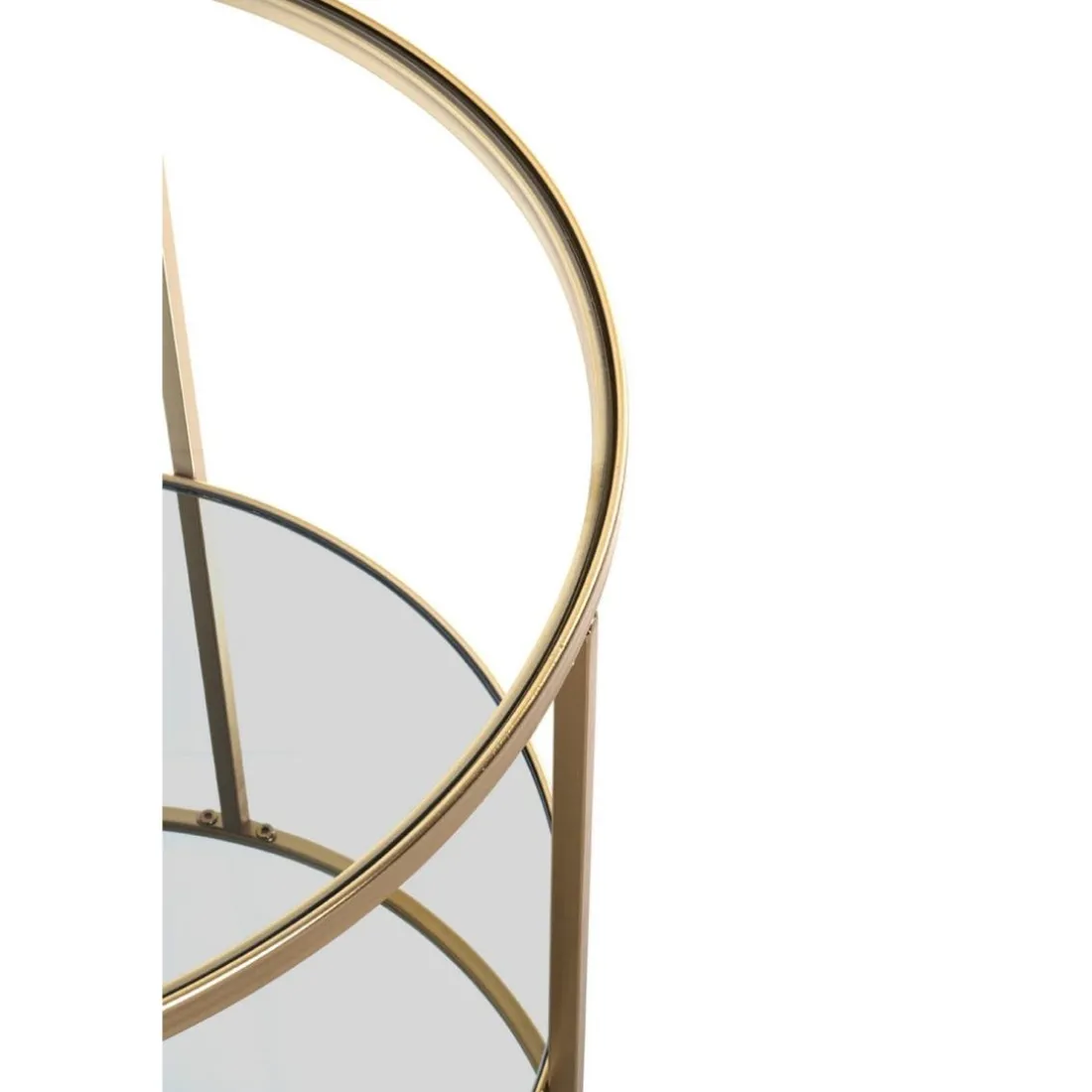 Grande table d'appoint ronde acier laqué d’or et plateaux miroir et verre trempé