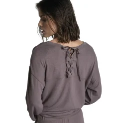 Guimauve - t-shirt manches longues fluide gris en viscose