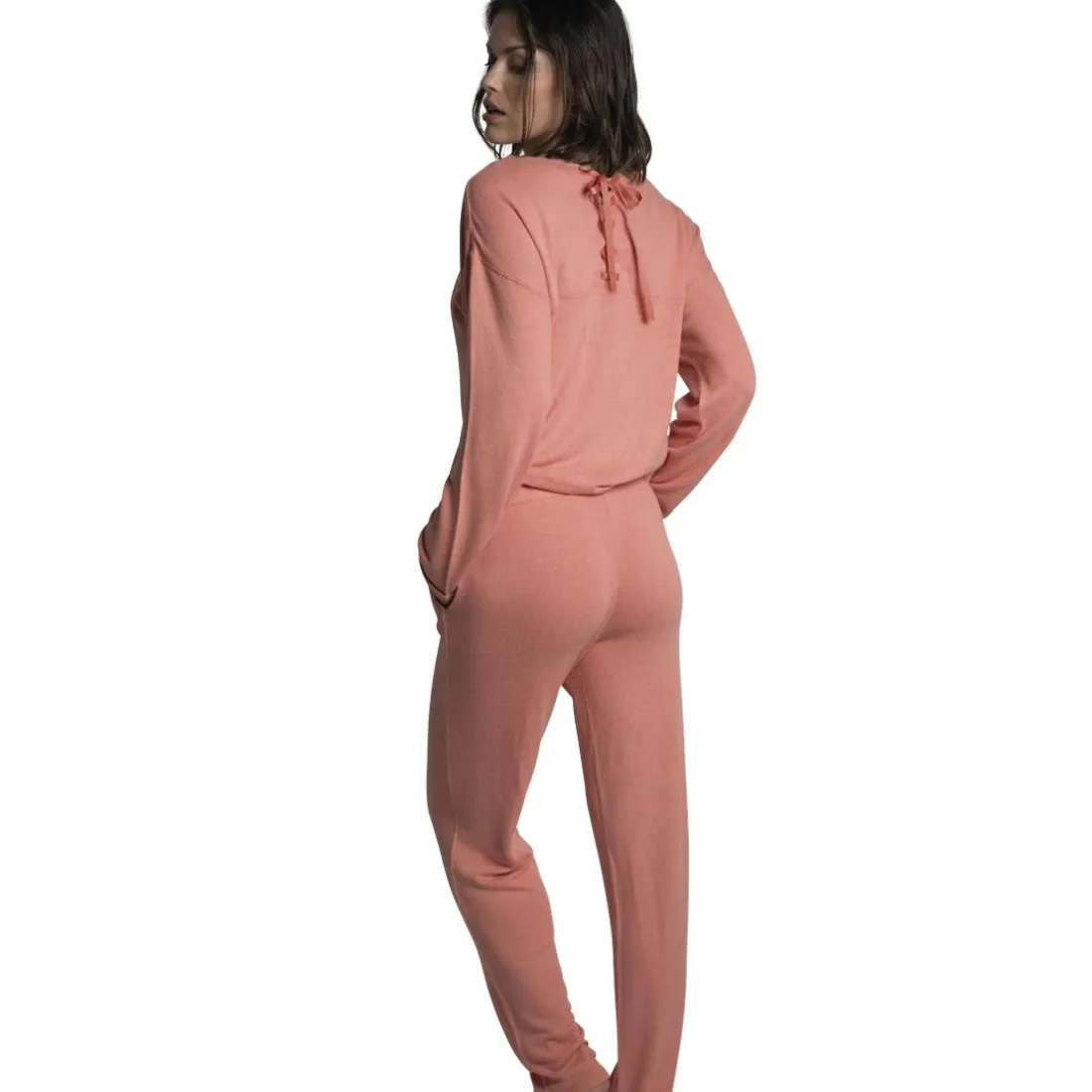 Guimauve - t-shirt manches longues fluide rose en viscose