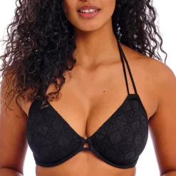 Haut de maillot de bain bretelle nouée au cou - Noir