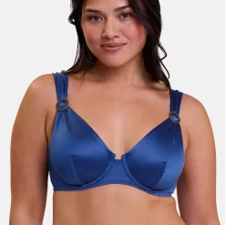 Haut de maillot de bain plongeant à armatures bleu