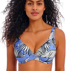 Haut de maillot de bain triangle - Bleu fleurie