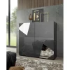 Highboard 2 portes gris laqué avec sérigraphie et miroir