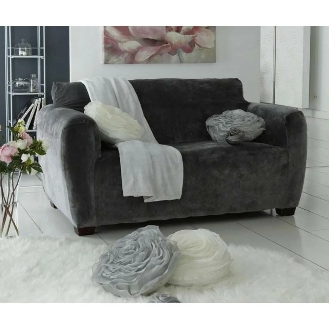 Housse canapé bi-extensibles en microfibre - Gris Anthracite