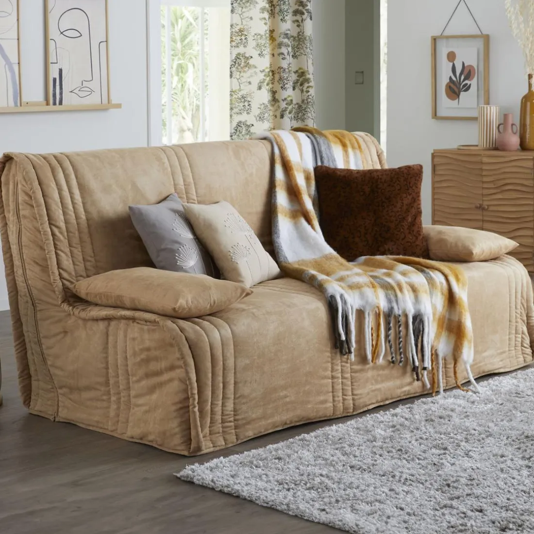 Housse de BZ KEVA SUEDINE 2 places beige