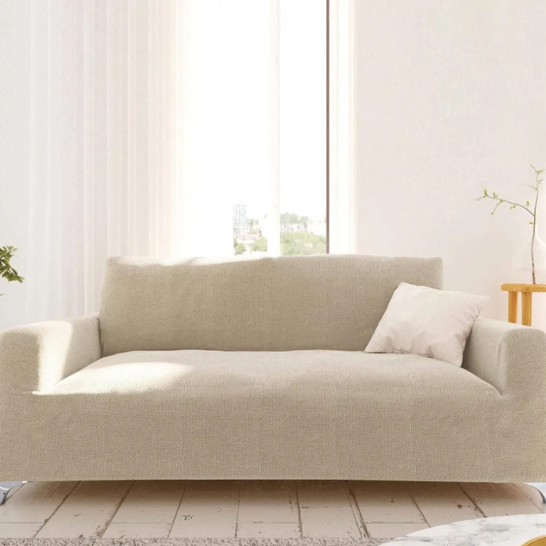 Housse de Canapé Extensible tissé jacquard DORIAN Crème