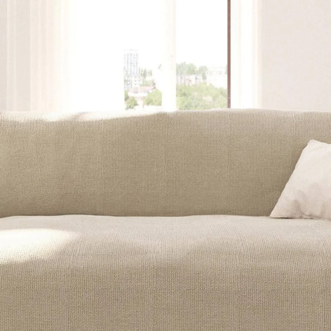 Housse de Canapé Extensible tissé jacquard DORIAN Crème