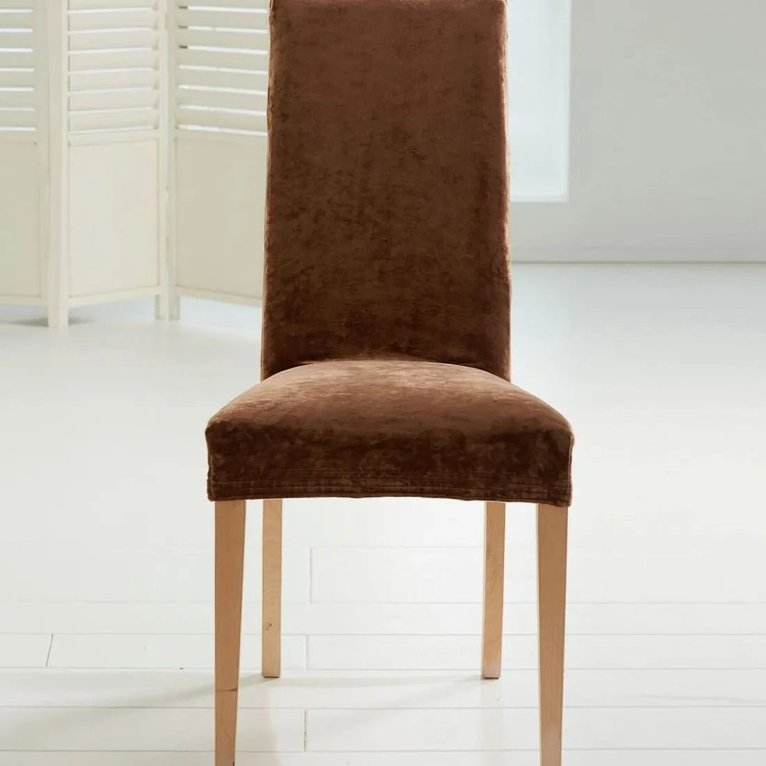 Housse de chaise bi-extensible microfibre - Chocolat