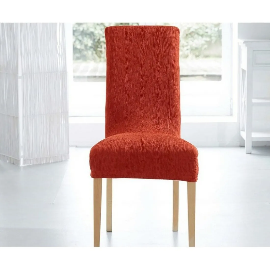 Housse de chaise extensible tissage en relief - Terracotta