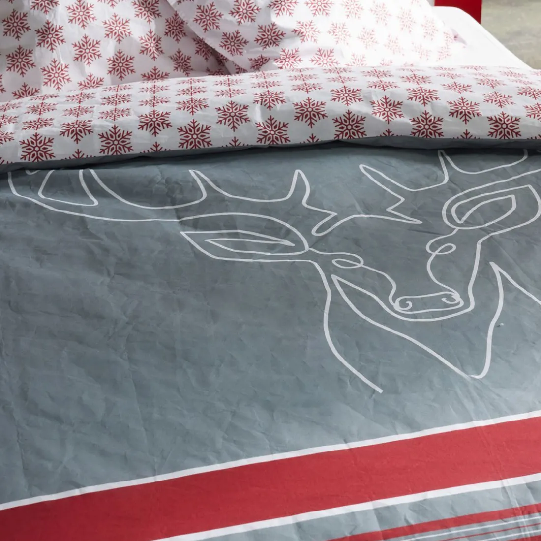 Housse de couette + 2 taies d'oreiller 63x63 coton HORS PISTE Cerf