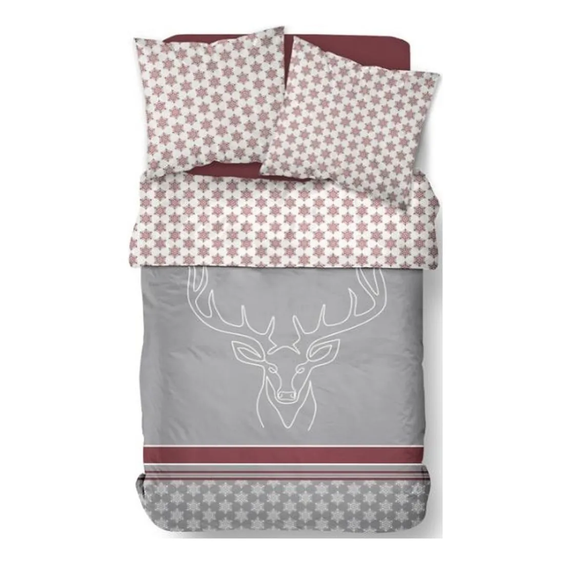 Housse de couette + 2 taies d'oreiller 63x63 coton HORS PISTE Cerf