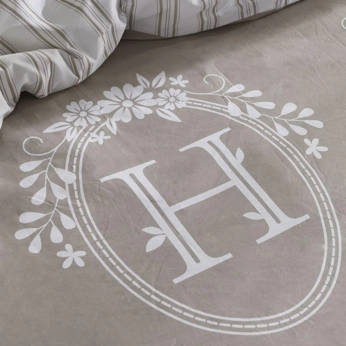 Housse de couette Beige Coton 57 Fils Imprimé Berenice - Charme