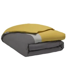 Housse de couette bicolore unie en coton, MELI MELO Gris zinc et curry