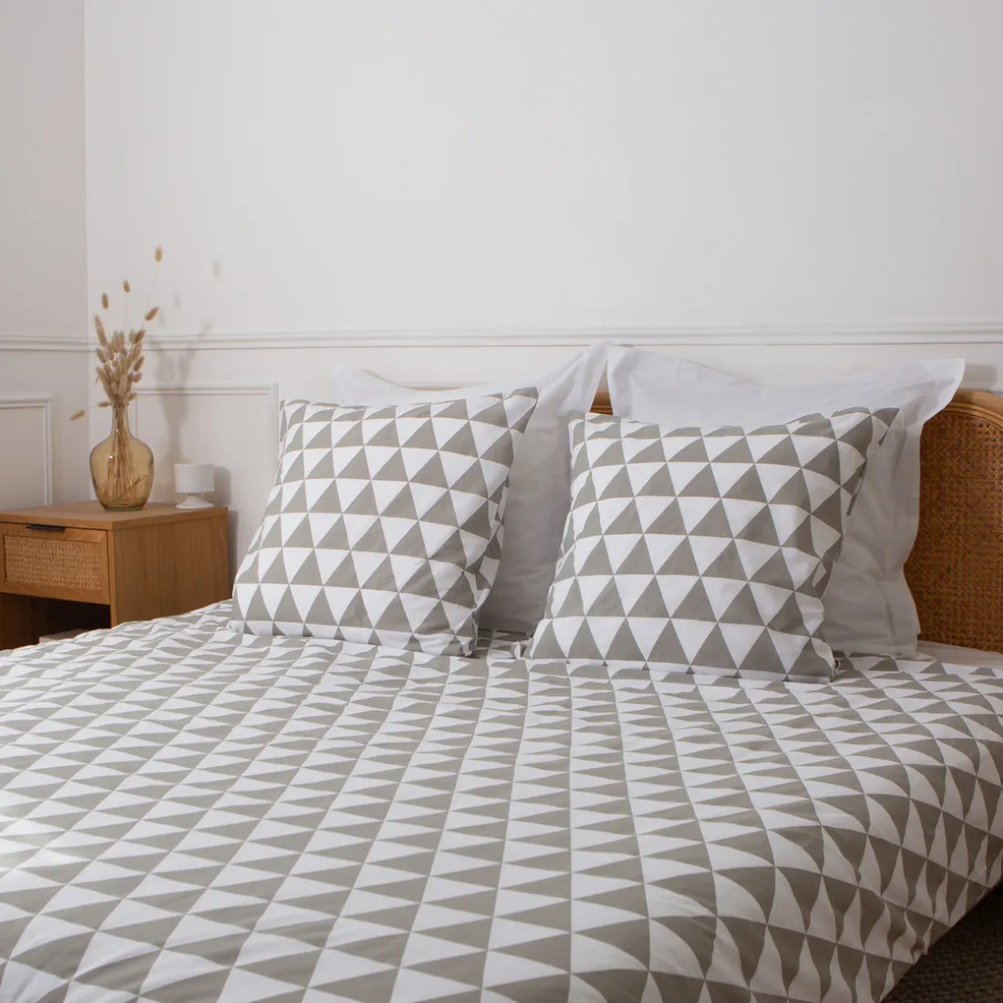 Housse de couette coton LORENZ - gris/blanc