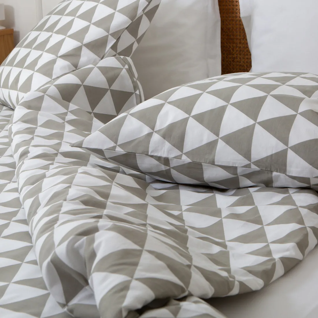 Housse de couette coton LORENZ - gris/blanc