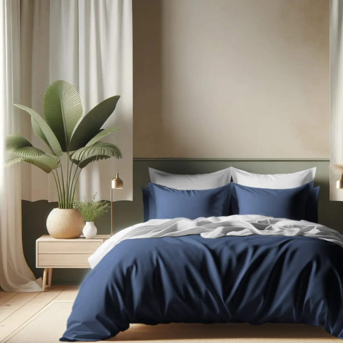 Housse de couette Coton TERTIO® - Blanc / Bleu indigo
