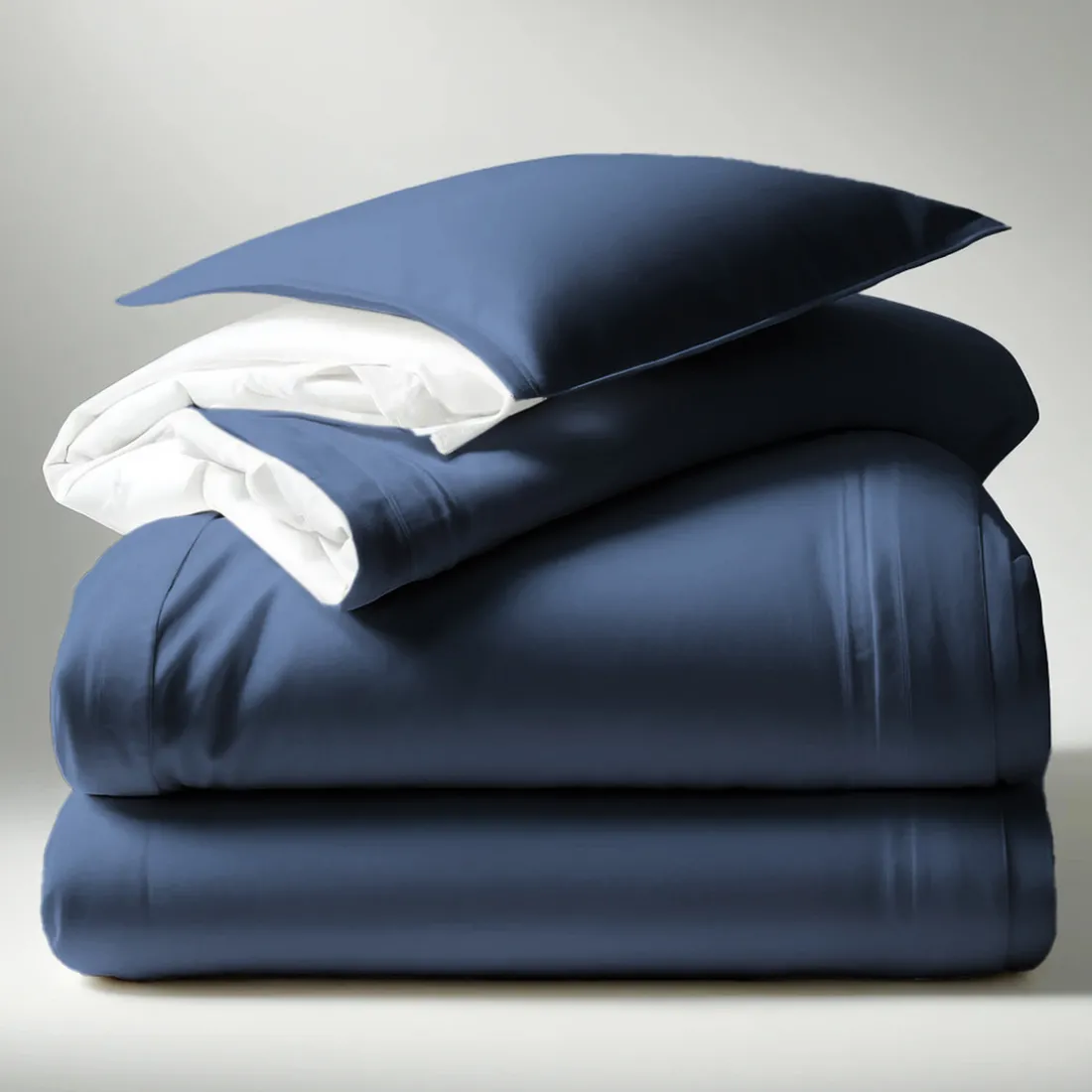 Housse de couette Coton TERTIO® - Blanc / Bleu indigo