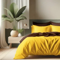 Housse de Couette Coton TERTIO® - Curry / Chocolat