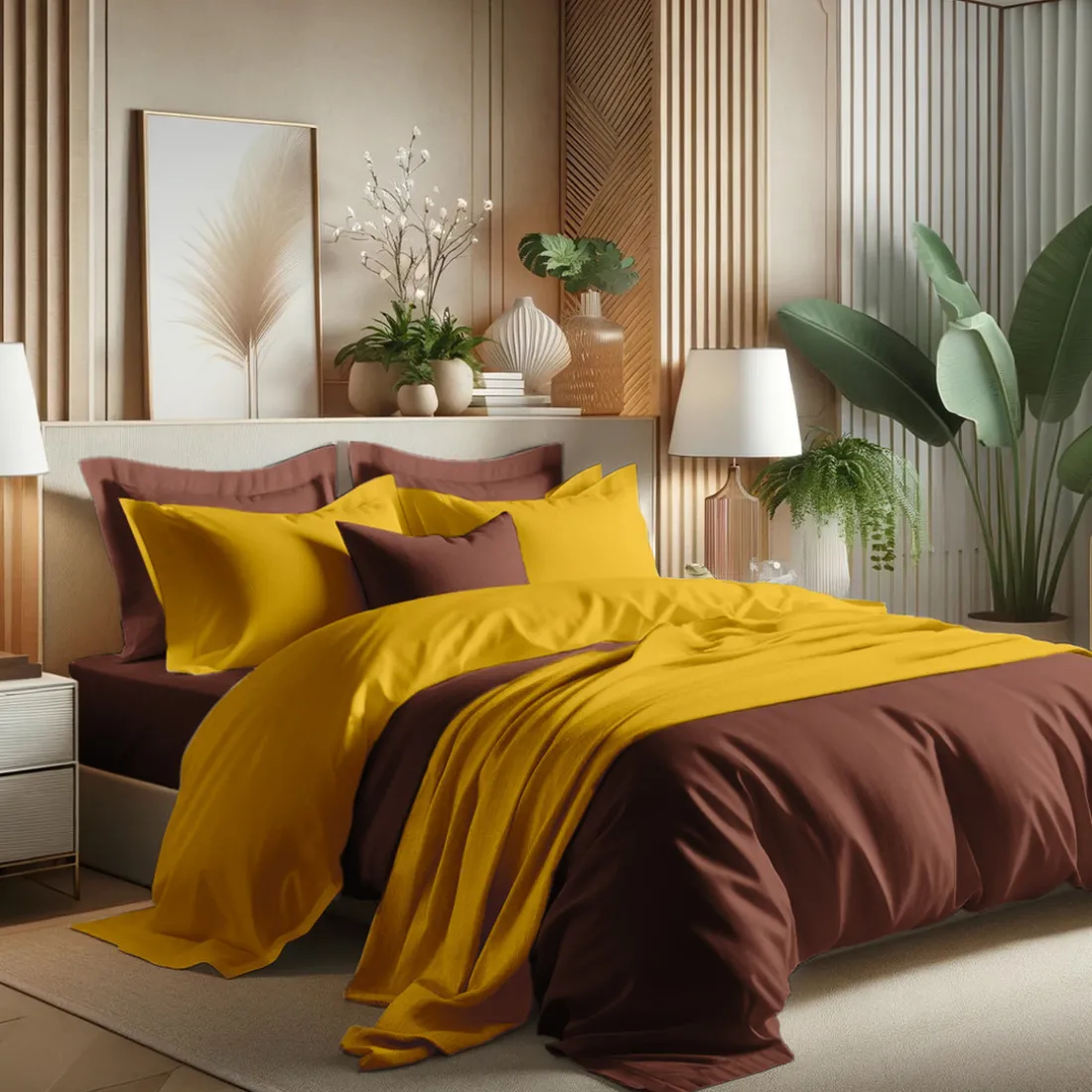Housse de Couette Coton TERTIO® - Curry / Chocolat