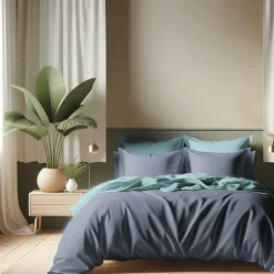 Housse de couette coton TERTIO® - Bleu Glacier / Bleu Orage
