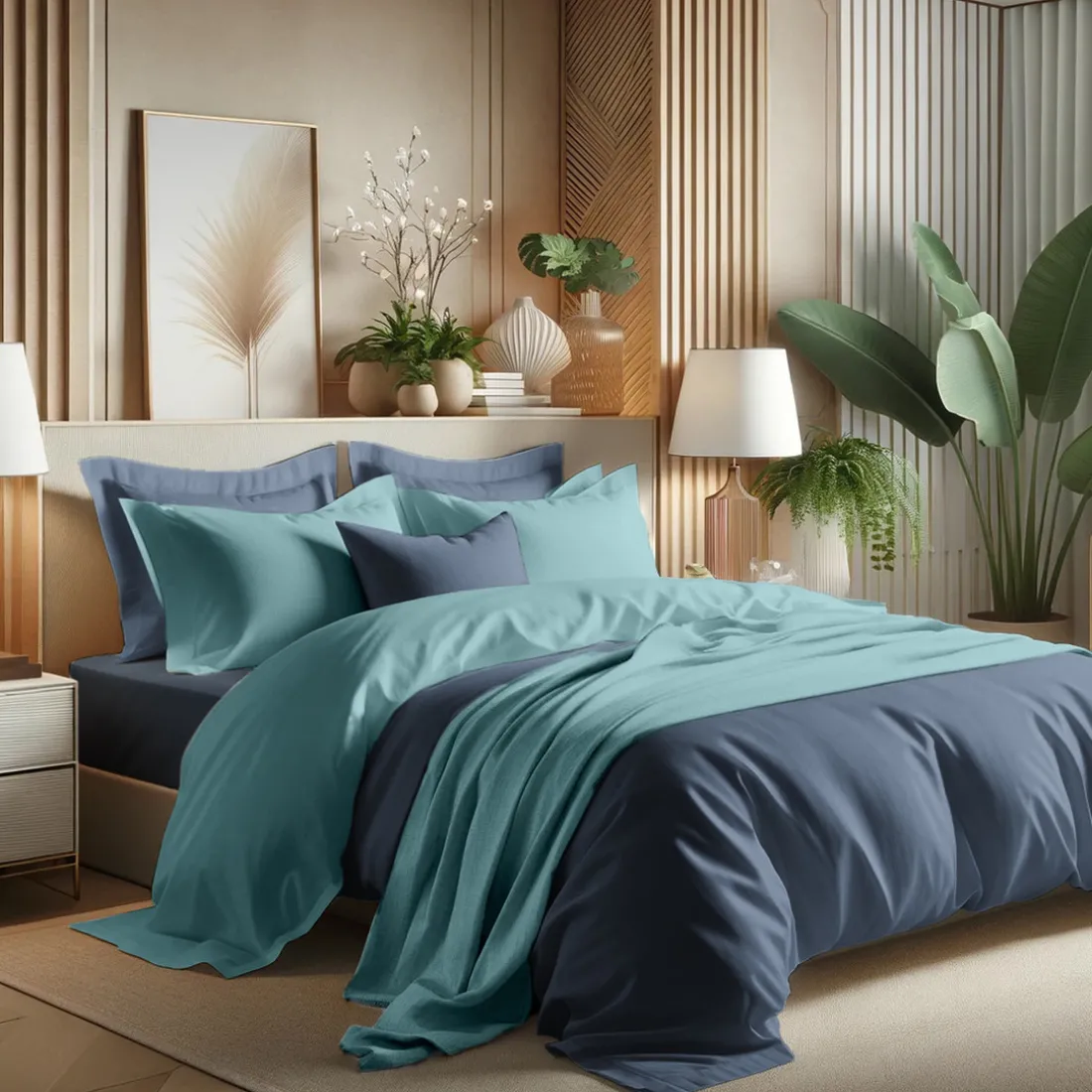 Housse de couette coton TERTIO® - Bleu Glacier / Bleu Orage