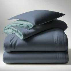 Housse de couette coton TERTIO® - Bleu Glacier / Bleu Orage