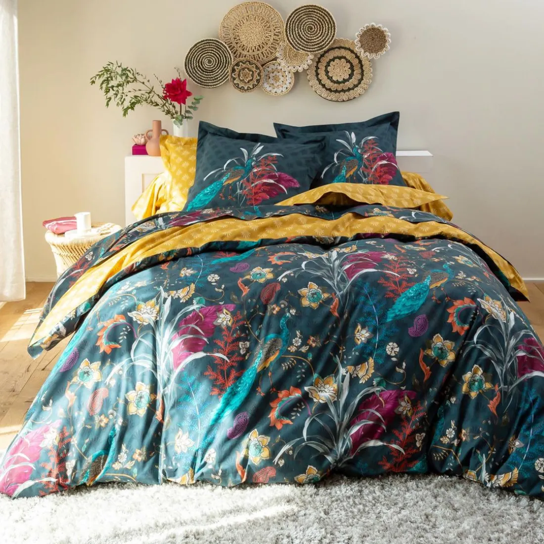 Housse de couette double face motif fleurs et paonsDR. MAGNIFIQUE multicolore