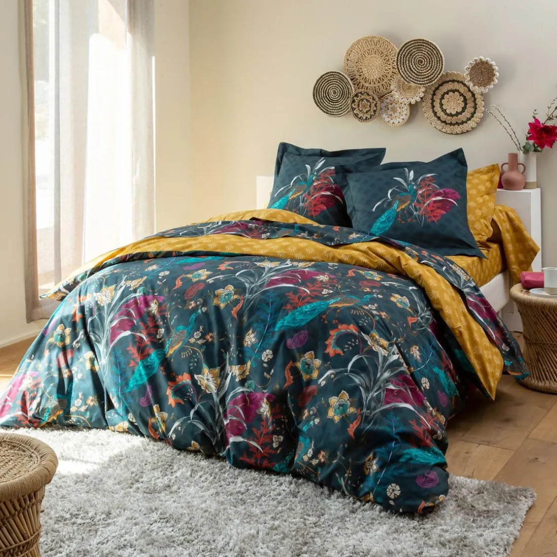 Housse de couette double face motif fleurs et paonsDR. MAGNIFIQUE multicolore