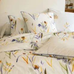 Housse de couette double face ALBA feuilles et bouquets jaune