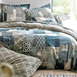Housse de couette effet patchwork Becquet - Bleu - Gris Chiné