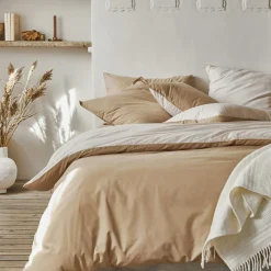 Housse de couette en coton bicolore, Bons Jours, Sable/Crème, Essix