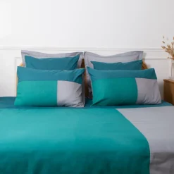 Housse de couette en coton TRIO - Bleu Canard / Gris