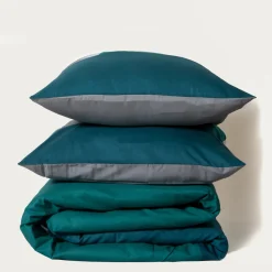 Housse de couette en coton TRIO - Bleu Canard / Gris
