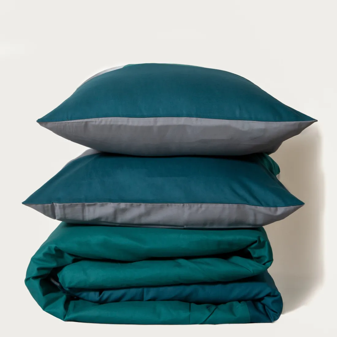 Housse de couette en coton TRIO - Bleu Canard / Gris