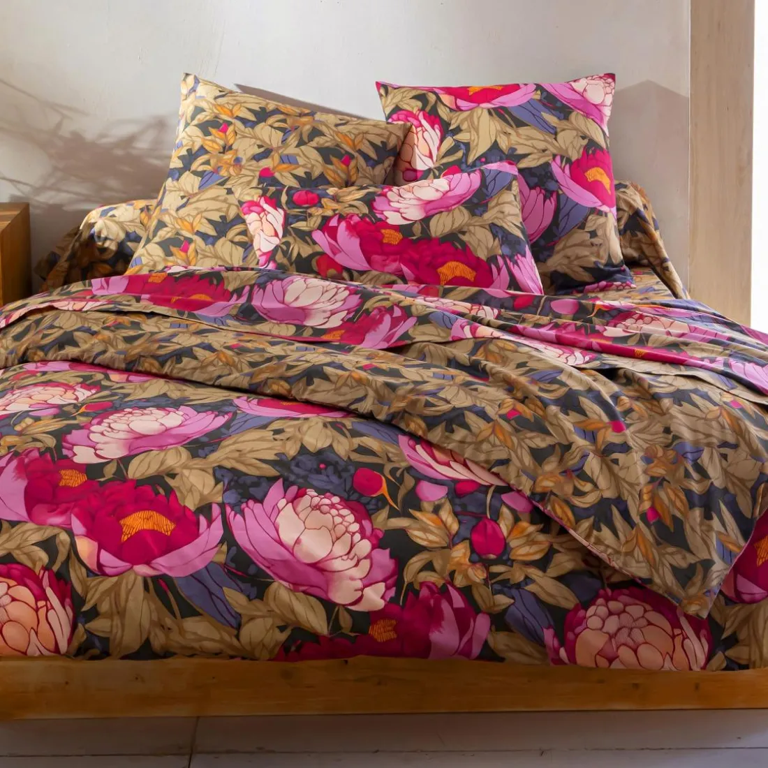 Housse de couette en coton ESPRIT FLORAL rose pivoines