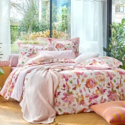 Housse de couette en coton VALSE FLEURIE motif pivoine rose
