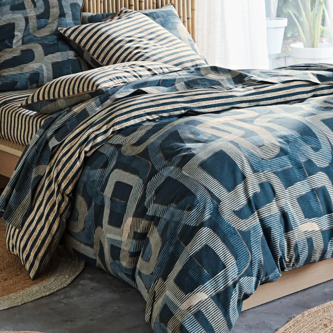 Housse de couette en coton MARTIAL bleu