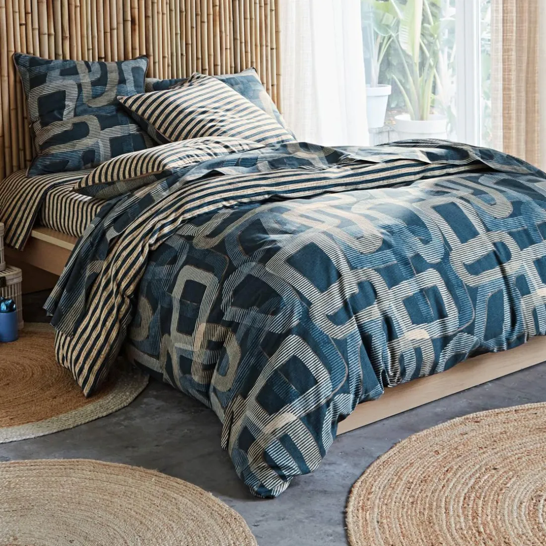 Housse de couette en coton MARTIAL bleu