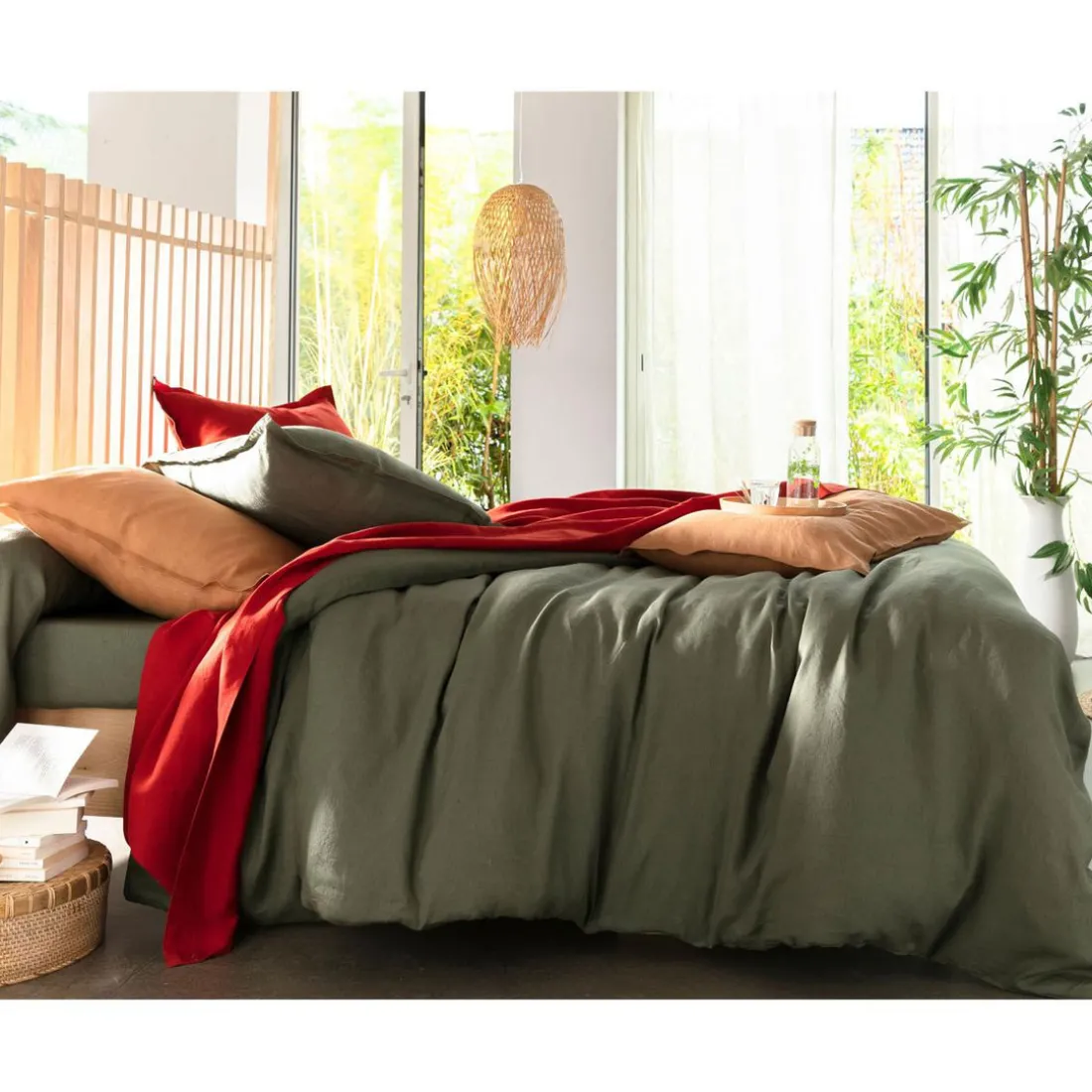Housse de couette en lin uni Lauréat Kaki