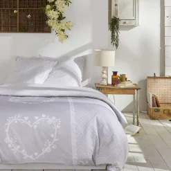 Housse de couette Grise Coton 57 Fils Imprimé Constance - Charme