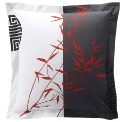 Housse de couette motifs zen bambous et idéogrammes - Noir
