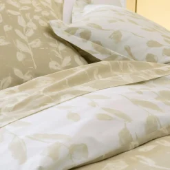 Housse de couette motifs feuilles bicolore beige DIANA