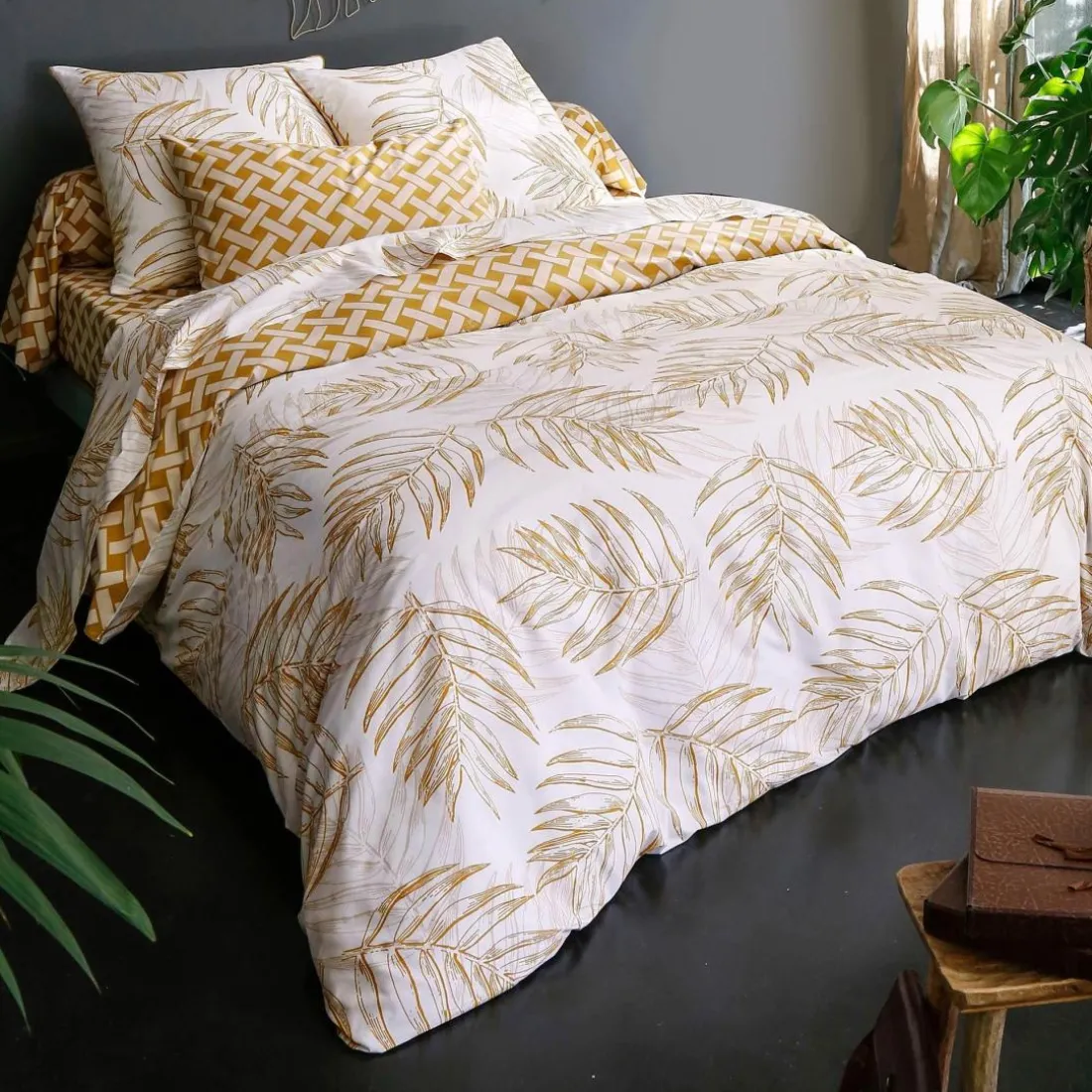 Housse de couette PALRI tropical jaune doré