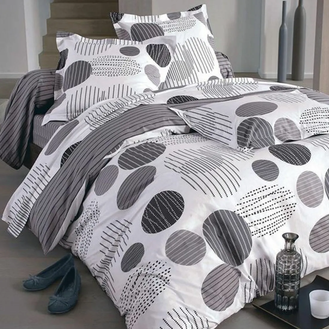 Housse de couette pastille rayées - Gris