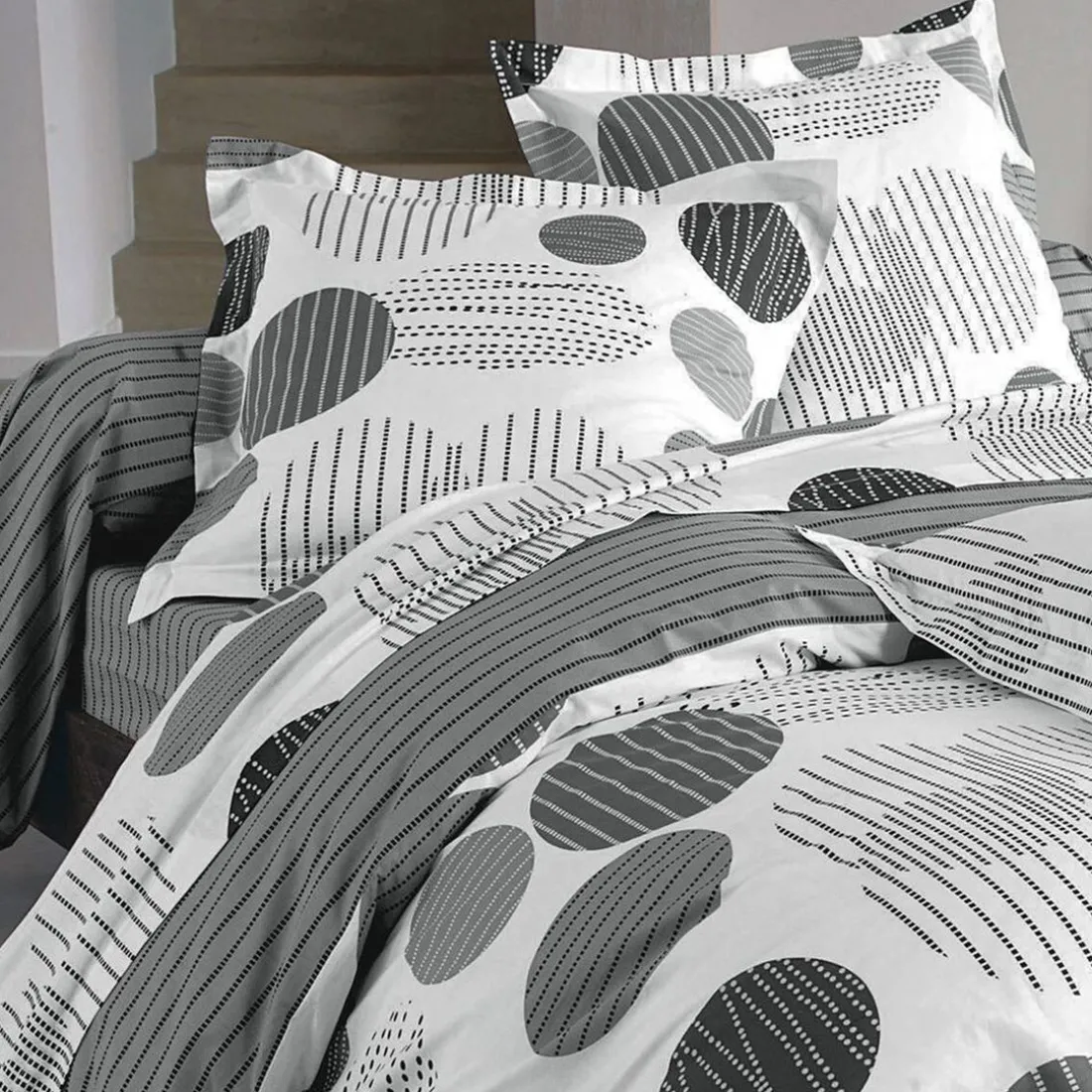 Housse de couette pastille rayées - Gris