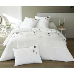 Housse de couette percale de coton broderies et plis plats DR.LORENZA - Blanc